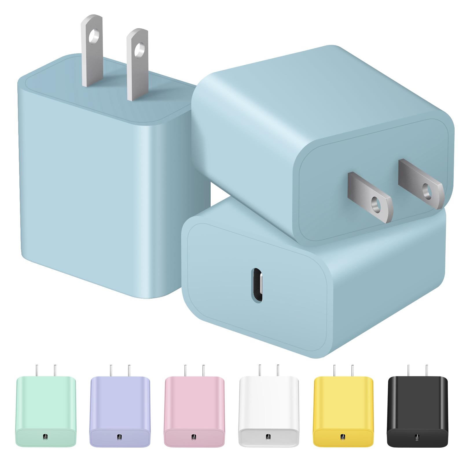USB C Charger Block iPhone 17 Charger Block Type C Chargers 3-Pack for iPhone Air/17/17 Plus/17 Pro/17 Pro Max/16/16 Plus/16 Pro/16 Pro Max/15/15 Plus/15 Pro/15 Pro Max/14/14 Pro Max/13(Blue)