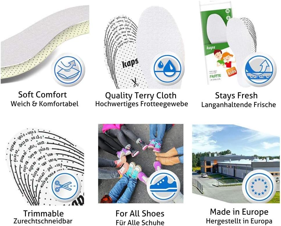 Best Extra Comfortable Shoe Insoles for Kids (Add On or Replacement Soles), Shock and Sweat Absorbing Terry Cloth Frotte - Image 4
