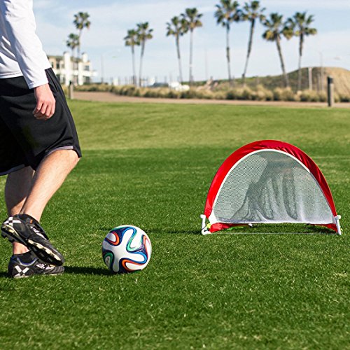 Firlar Portable Mini Soccer Goals, Set of 2 Football Goals Post Ball Net for Children Kids Toddler, with Carry Bag Great for Outdoor and Indoor Sports, 82 x 48 x 48cm (Red)