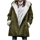 Bengbobar Women's Winter Warm Sherpa Lined Jackets Plus Size Hooded Faux Suede Long Sleeve Horn Buckle Coats with Pockets