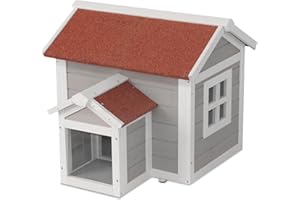 Luyitton Feral Cat House for Outdoor Cat Enclosure Winter Double Rooms Weatherproof with Openable Roof