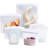 Stasher Premium Reusable Silicone Food Storage Bags, 6-Pack, Clear | Food-Safe Silicone, Eco-Friendly, Reusable Freezer Bags,