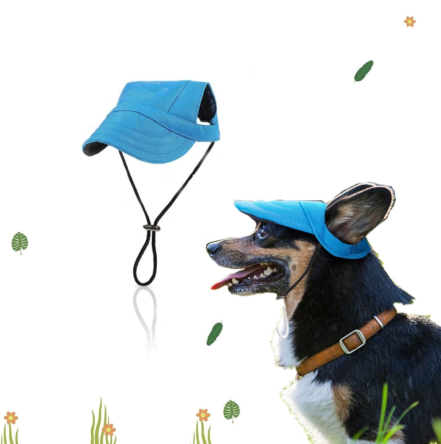 Voarge Dog Baseball Cap, Sun Hat Canvas Visor Cap with Ear Holes for small Medium and Large Dogs in Outdoor Sun Protection, Blue, M