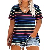 CARCOS Womens Plus Size Tops Short Sleeve Shirts V Neck Tunic Floral/Aniaml Blouses XL-5X