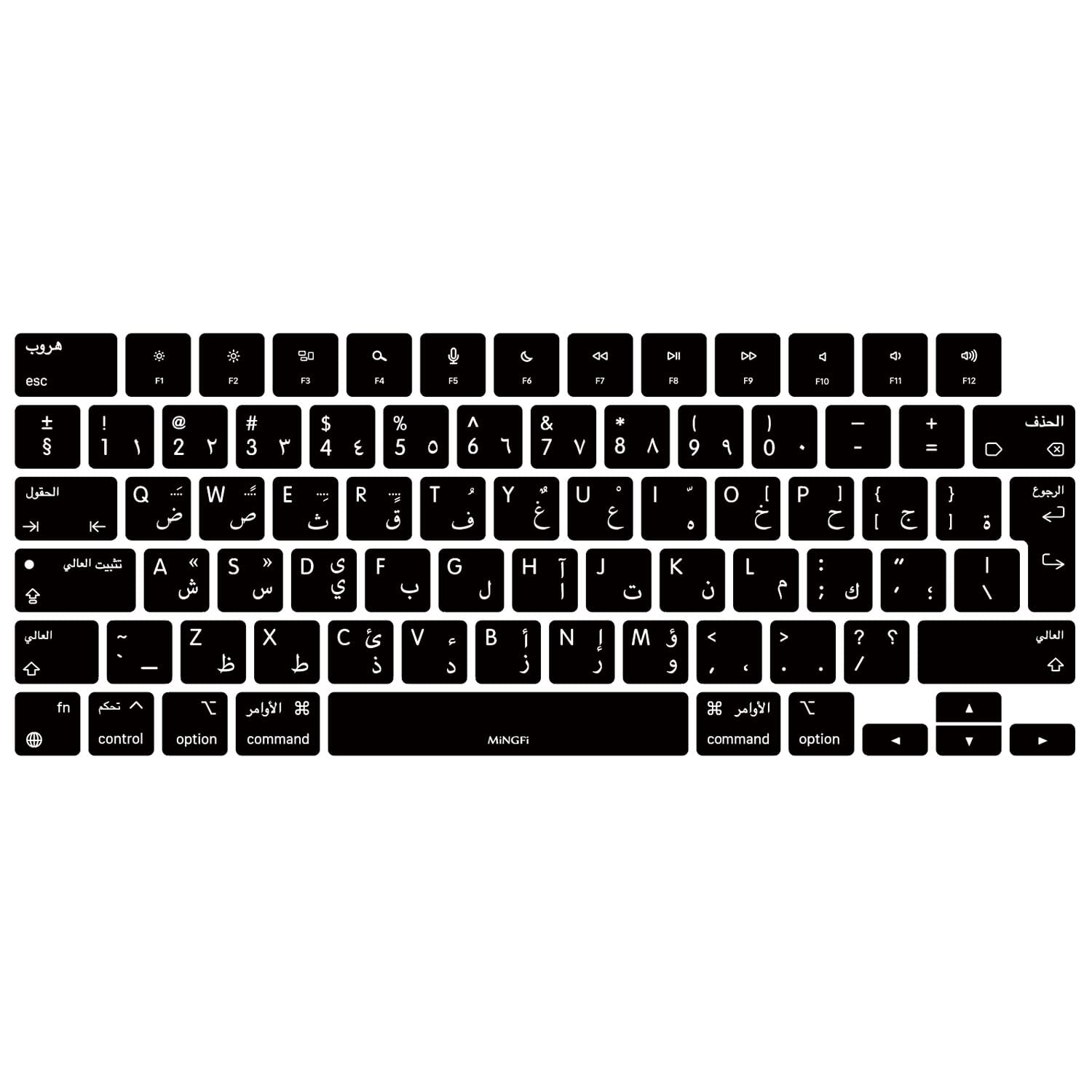 MiNGFi Silicone Arabic Keyboard Cover for MacBook Pro/Max 14&16" M1-M4(A3112 A3401 A3185 A2485 A2780 A2991 A3403 A3186) Air 13,6&15,3" M2-M4(A3113 A3240 A2941 A3114 A3241) EU/ISO Layout - Black