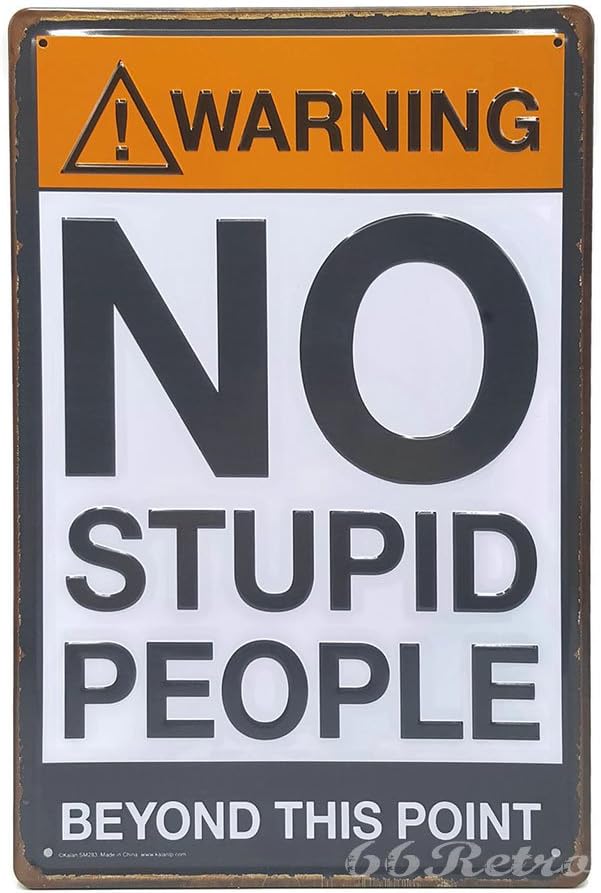 Warning : No Stupid People Beyond This Point, Retro Embossed Metal Tin Sign, Wall Decorative Sign, 20cm x 30cm