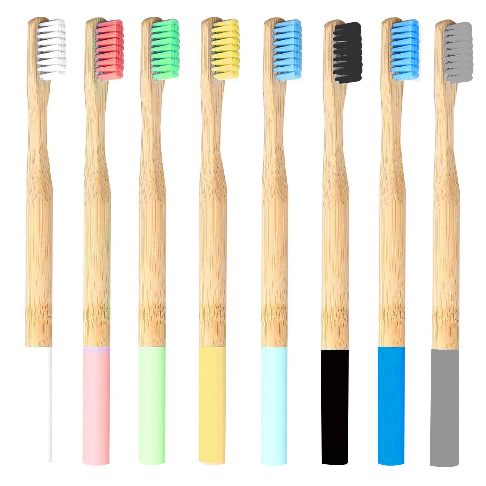 8 PCS Bamboo Toothbrushes, Natural Eco Friendly Biodegradable Bamboo Charcoal Toothbrushes Organic Bamboo Handle Toothbrush with Medium Soft Bristles for Adults, Home and Travel