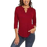 Women's 3/4 Sleeve Tunic Tops Casual Notch V Neck T-Shirts Dressy Work Tops Blouse