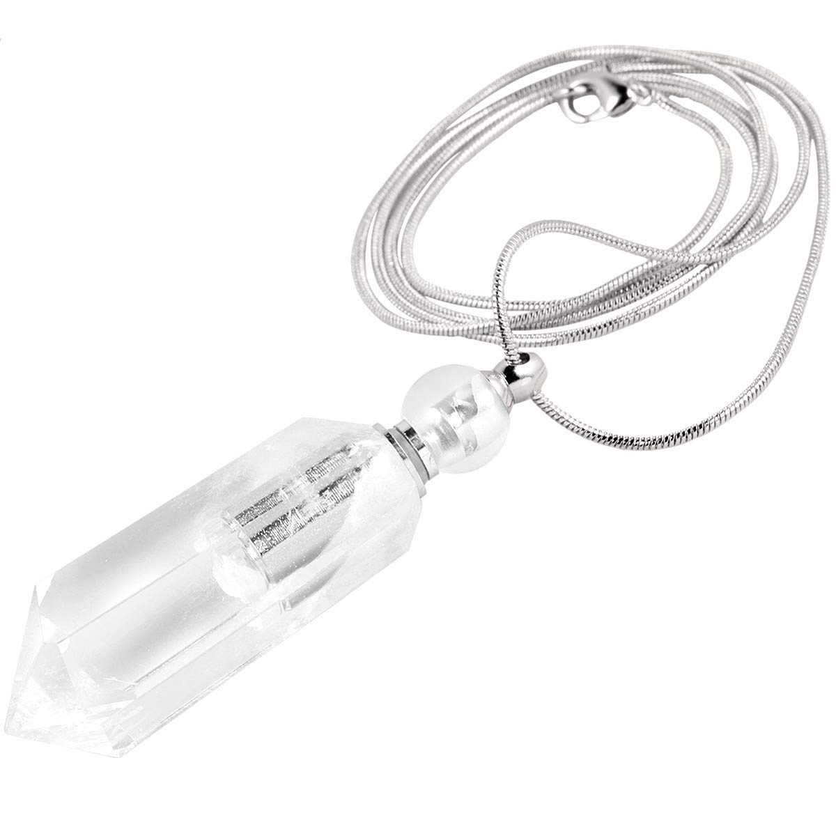 KYEYGWO Rock Crystal Healing Crystal Point Aromatherapy Essential Oil Diffuser Necklace Hexagonal Perfume Bottle Pendant Necklace for Men Women