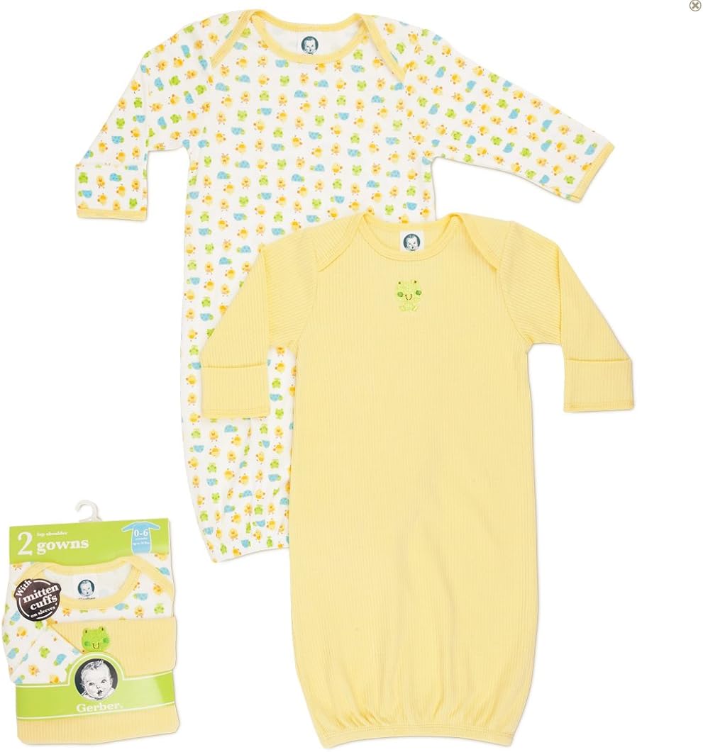 Gerber UnisexBaby Newborn 2 Pack Lap Shoulder Gown, 06