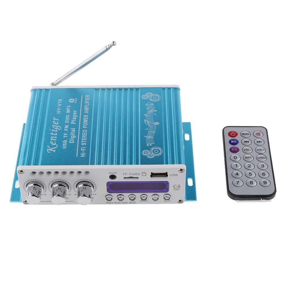 WINGONEER Mini Bluetooth Hi-Fi Stereo Audio AMP Amplifier Bass Booster MP4 12V Support FM/MP3/TF/USB/DVD for Car Motorcycle Car Auto CD DVD