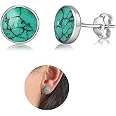 Handmade Turquoise Gemstone Round 8mm Stud Earrings, 925 Sterling Silver Circle Studs for Women, Cartilage Earring, Tarnish & Water Resistant, By Miya Jewelry Creations