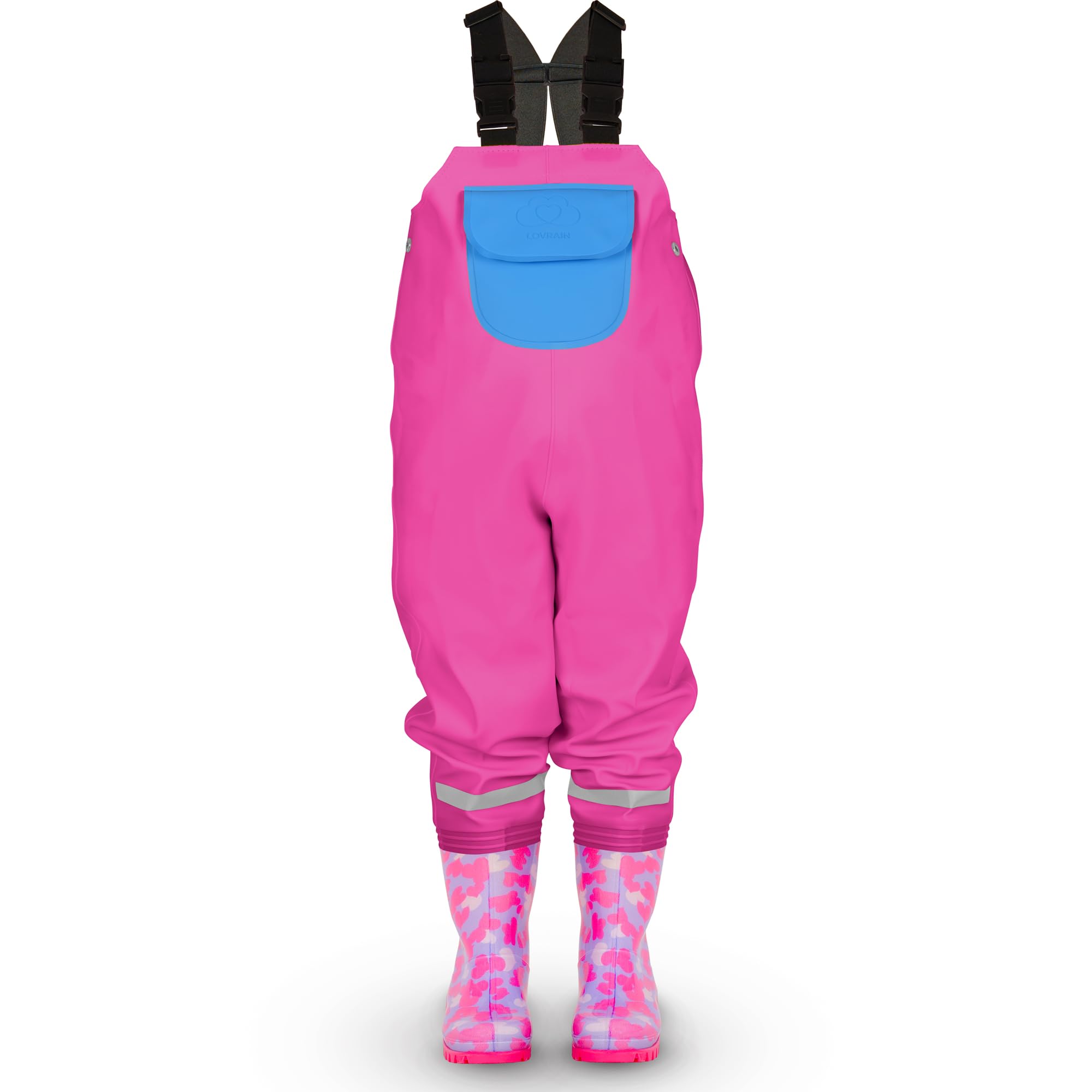 LOVRAIN Children Kids Waterproof Chest Waders Boots Size 34-35 Pink Hearts
