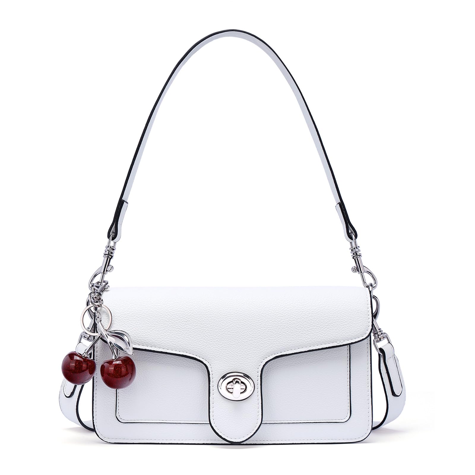 Photo 1 of Lexiyat Purses for Women Trendy Crossbody Bags Leather Designer Handbags Travel Shoulder Cherry Bags Charm with 2 Straps White