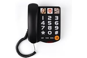 MCHEETA Big Button Phone for Seniors, Landline Telephone for Home with Picture, Durable Hand-Free Phone with LED Call Alert, Adjustable Volume and 3 One-Touch Dialing for Elderly, Black