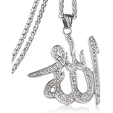 FIZIZDH Stainless Steel Allah Islamic Arabic God Islam Muslim Pendant Necklace,Unisex,24 inch Link Chain