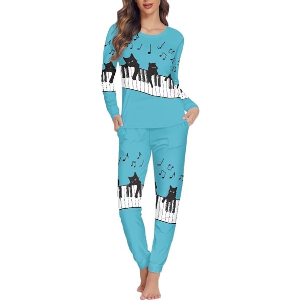 JEOCODY Women's 2-Piece Pajama Set – Long Sleeve Top & Jogger Pants, Cute Printed Sleepwear
