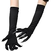 BinaryABC Halloween Costume Paw Gloves,Gloves with Nails Fingernails,Halloween Prop Witch Hand Gloves(Black)