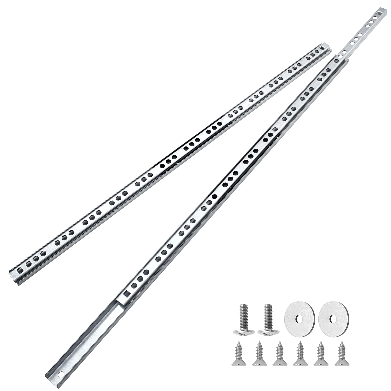 Cjueiom 10 Pack 18 Inch / 438mm Drawer Slides Runners, Silver Ball Bearing Drawer Slides Rail Metal Two Way Slide Track Rail, 17mm Wide Keyboard Tray Runners for Grooved Drawers Cabinet Cupboard