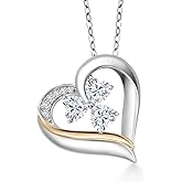 Gem Stone King 925 Sterling Silver and 10k Yellow Gold White Moissanite and White Lab Grown Diamond 3-Stone Pendant Necklace For Women (1.54 Cttw, Heart Shape 5MM, 18 Inch Chain)