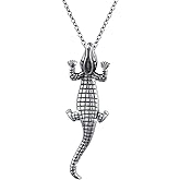 DAOCHONG S925 Sterling Silver Alligators Crocodile Animal Pendant Necklace for Women Men Teen