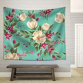 Spring Seamless Pattern with Bright Flowers - Fabric Wall Tapestry Home Decor - 51x60 inches