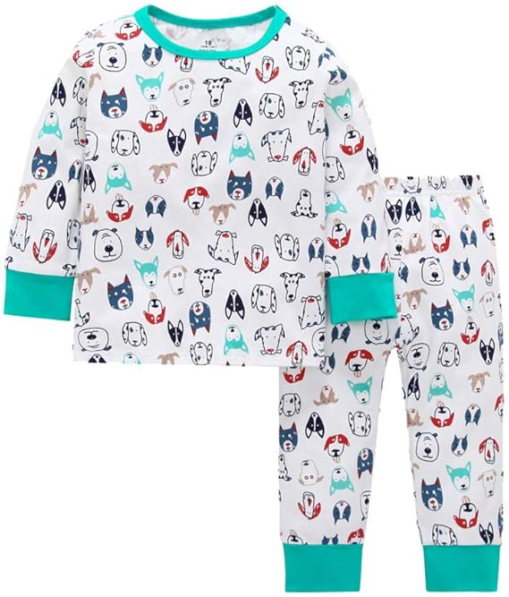 Amazon ホームサービス 子供パジャマルームウェアキッ 秋と冬幼児赤ちゃん長袖漫画かわいい子犬動物アニメーションブルートップス パンツ パジャマパジャマ衣装 パジャマ 通販