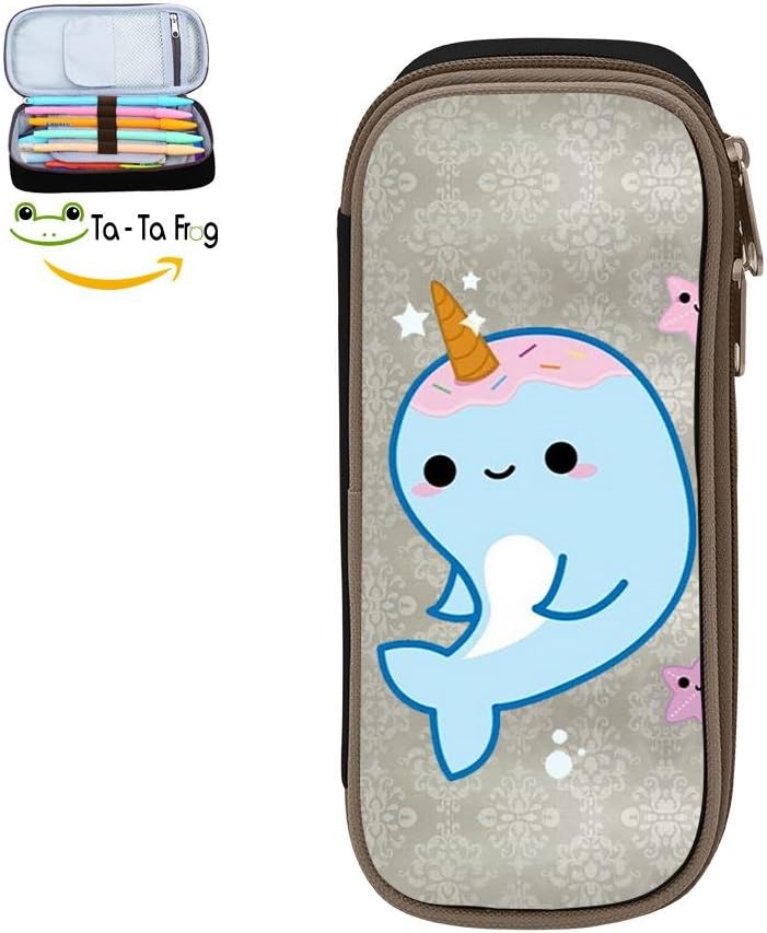 MOPE Fancy Narwhal Pencil Case Double Zipper Large Storage Space Mulit-function Stationary Portable Makeup Bag Big Capacity Pencil Case