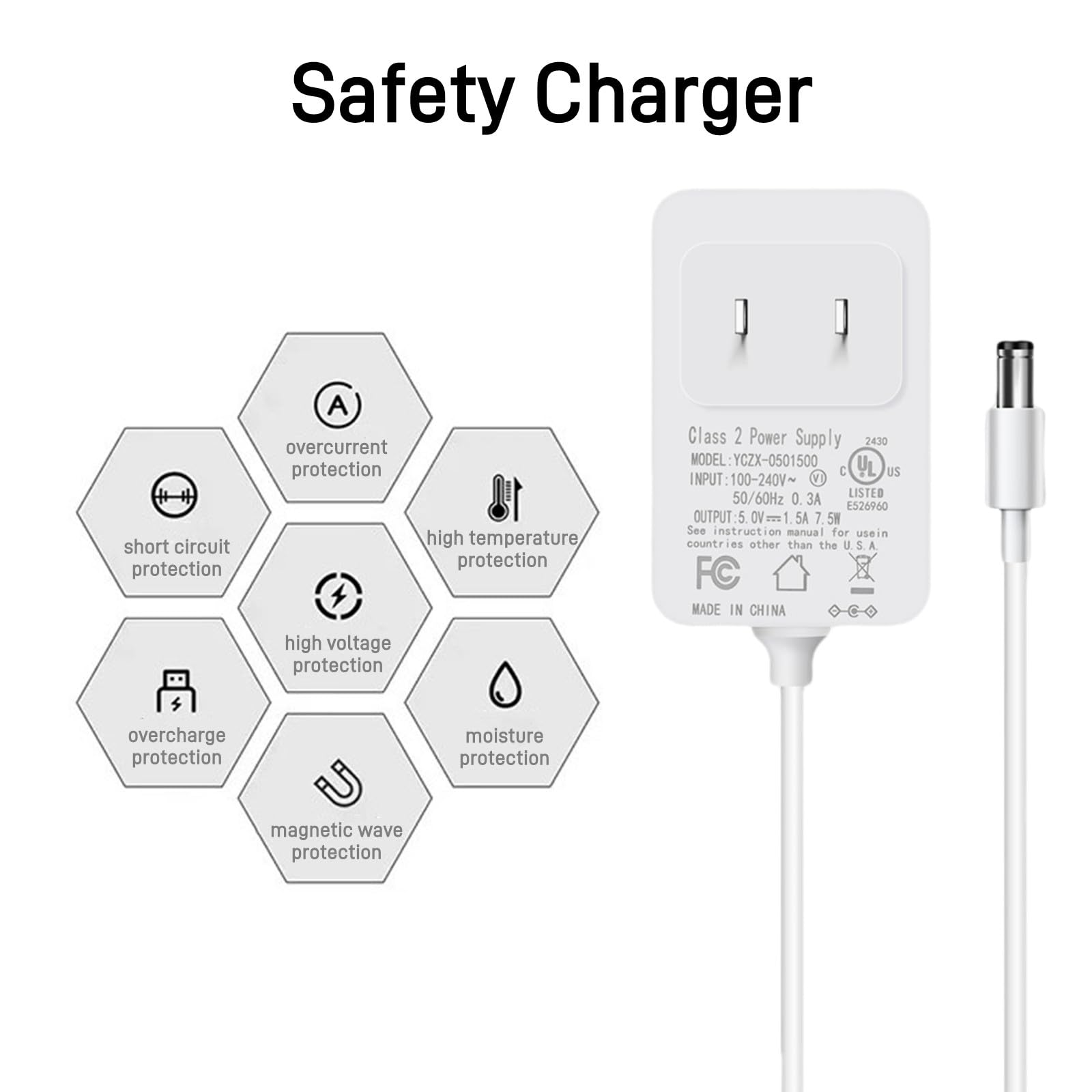 Baby Swing Charger for Kmaier,Munchkin,Larex,Jaoul,Babybond Swing,5V 1.5A Power Cord Replacement for Kidsview,Ezebaby,Napei,Gopanda,Nova,Bellababy Swing and More,6.7FT/OEM/White.