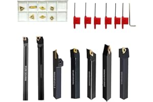 JIAROUTK 1/2" CNC Carbide Lathe Turning Insert Tool, 12mm Shank Indexable Lathe Boring Bar Turning Tool Holder Set With Carbide Inserts For Semi-finishing and Finishing-21pcs (1/2"-21PCS)