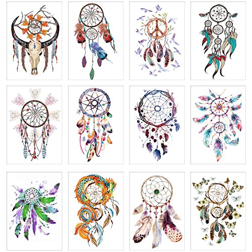 Cokohappy 12 Sheets Temporary Tattoos Dream Catcher Tattoos For Girls