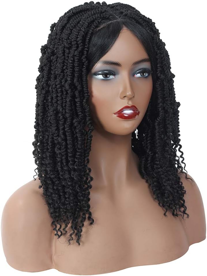 Damsama Bomb Twist Lace Front Crochet Wigs Mini Passion Twist Hair Crochet Braids Wig Black Synthetic Crochet Hair (12inch, 1B#)