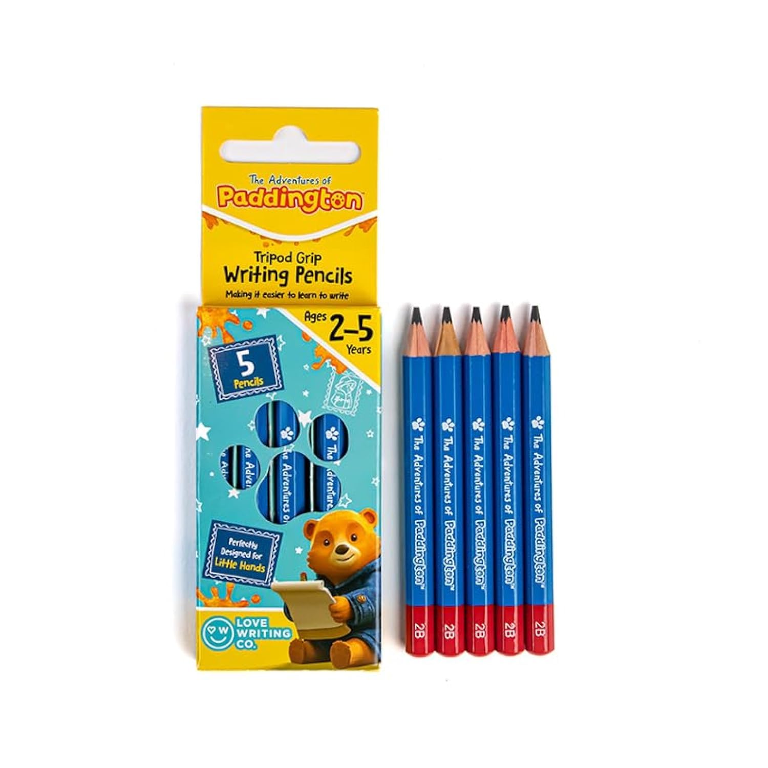 Love Writing Co. Paddington Tripod Grip Writing Pencils for Children | Ergonomic Design for Age 2, 3, 4, 5 | Improve Pencil Grip, Control, Fine Motor Skills | Left & Right Hand | 5 Pack