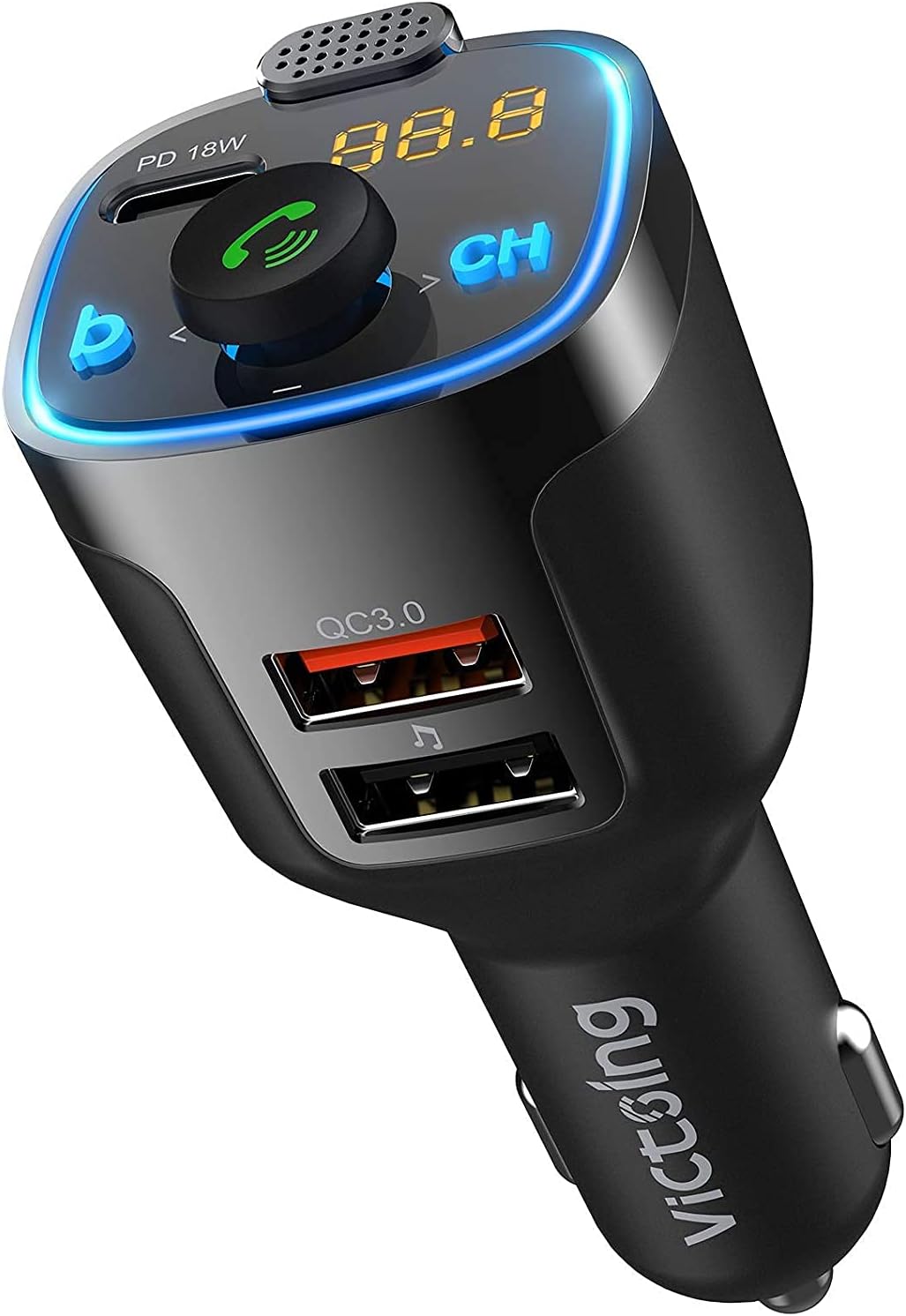 VicTsing(Upgraded Version) V5.0 Bluetooth FM Transmitter for Car, 23W PD+QC3.0 Wireless Bluetooth Car Adapter/Car Kit/Music Player with 3 USB Ports, Bass Model, Hand-Free Calling, Blue LED: Electronics