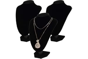 Foraineam 3 Pack Black Velvet Necklace Bust Display 3D Jewelry Chain Organizer Mannequin Model Display Stand Holder