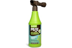Zeofill PE-51 Pet Odor Eliminator – Urine Odor Neutralizer with Max Flow Garden Hose Spray Nozzle | Pet, Turf & Yard Smell Remover | Cat & Dog Pee Deodorizer Spray | All Natural Enzymes | 32oz Bottle