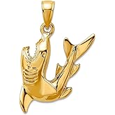 JewelryWeb 18.3mm 10k Solid Yellow Gold 2-d Polished Shark Charm Pendant Necklace for Women
