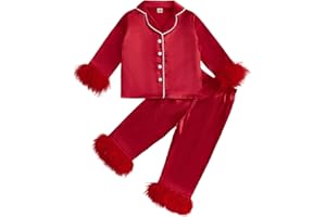 Ayalinggo Toddler Girl Silk Pajamas Baby Lapel Button Down Ruffle Satin Silk Pjs Sleepwear Loungwear Clothes Set