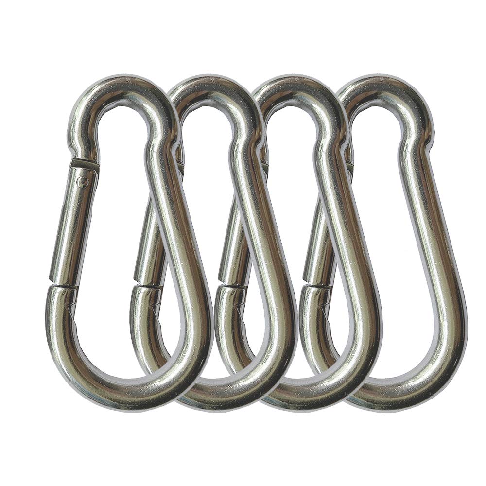 4PCS Spring Snap Hooks Carabiner, 304 Premium Stainless Steel 3.15 inch M8 Heavy Duty Carabiner Clips for Camping, Fishing, Hiking, Traveling, Backpack, Swing