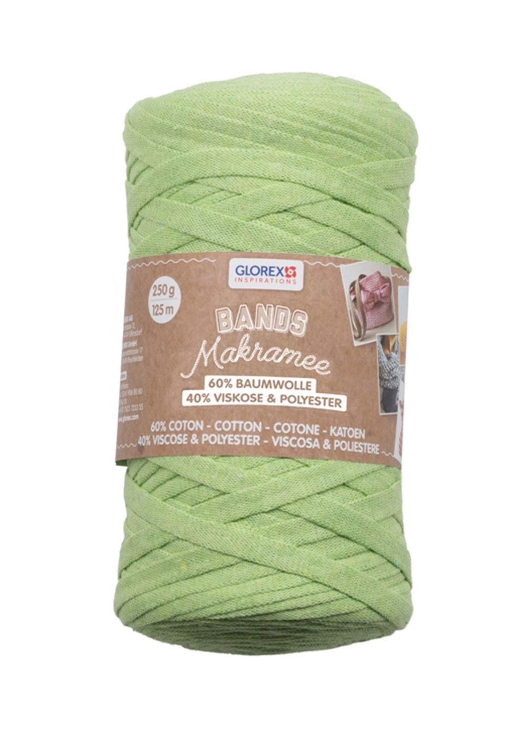 GLOREX 5 1005 03 Bands Macrame Super Soft Textile Yarn 60% Cotton / 40% Viscose for Crocheting, Knitting, Knotting and Textile Design, 250 g, Approx. 125 m, Green