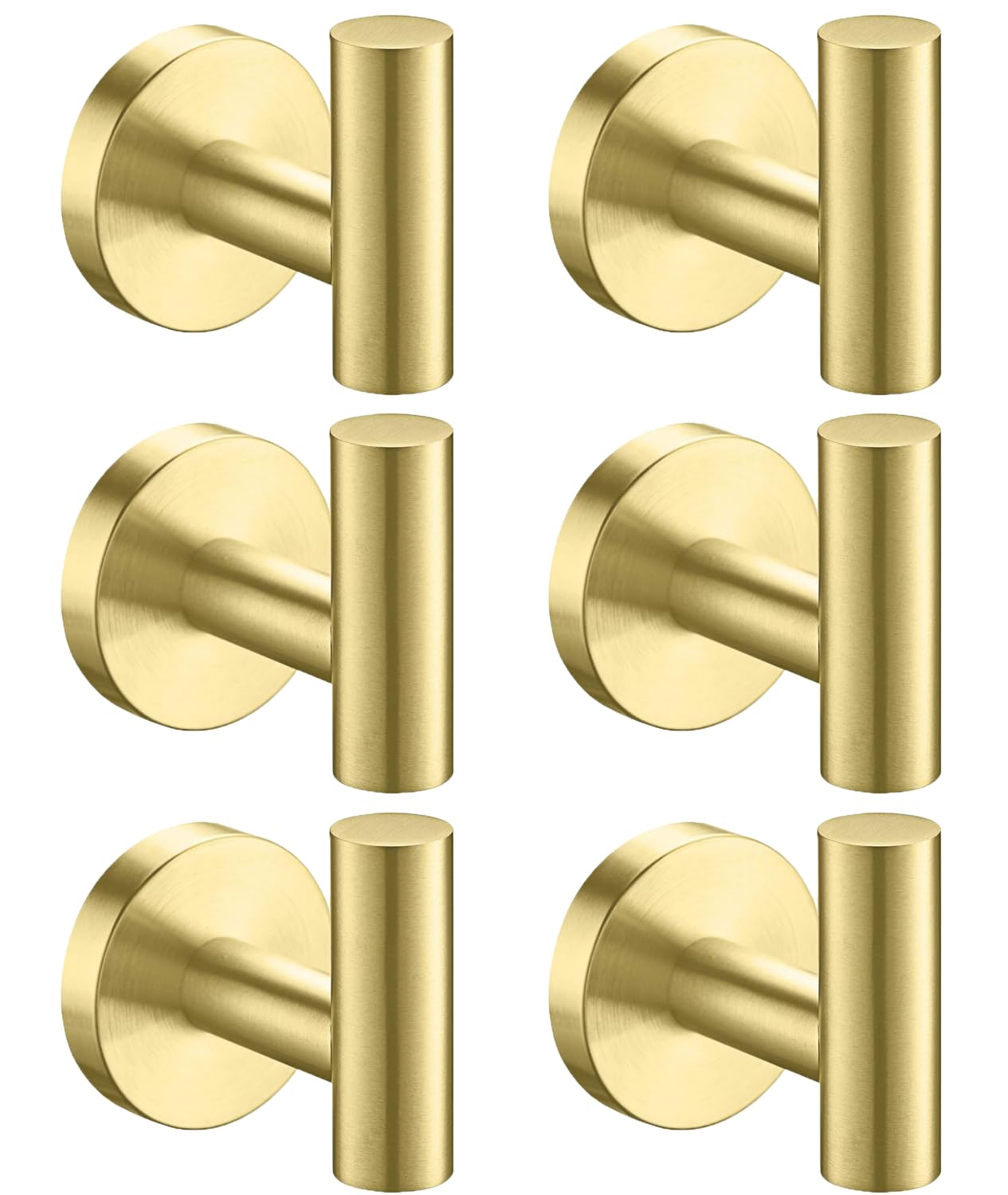 Nolimas Bathroom Towel Hooks SUS 304 Stainless Steel Coat Hook Round Clothes Towel Coat Robe Hook Cabinet Closet Door Sponges Holder for Bath Kitchen Garage Hotel,Wall Mounted,Brushed Gold,6Pack Image
