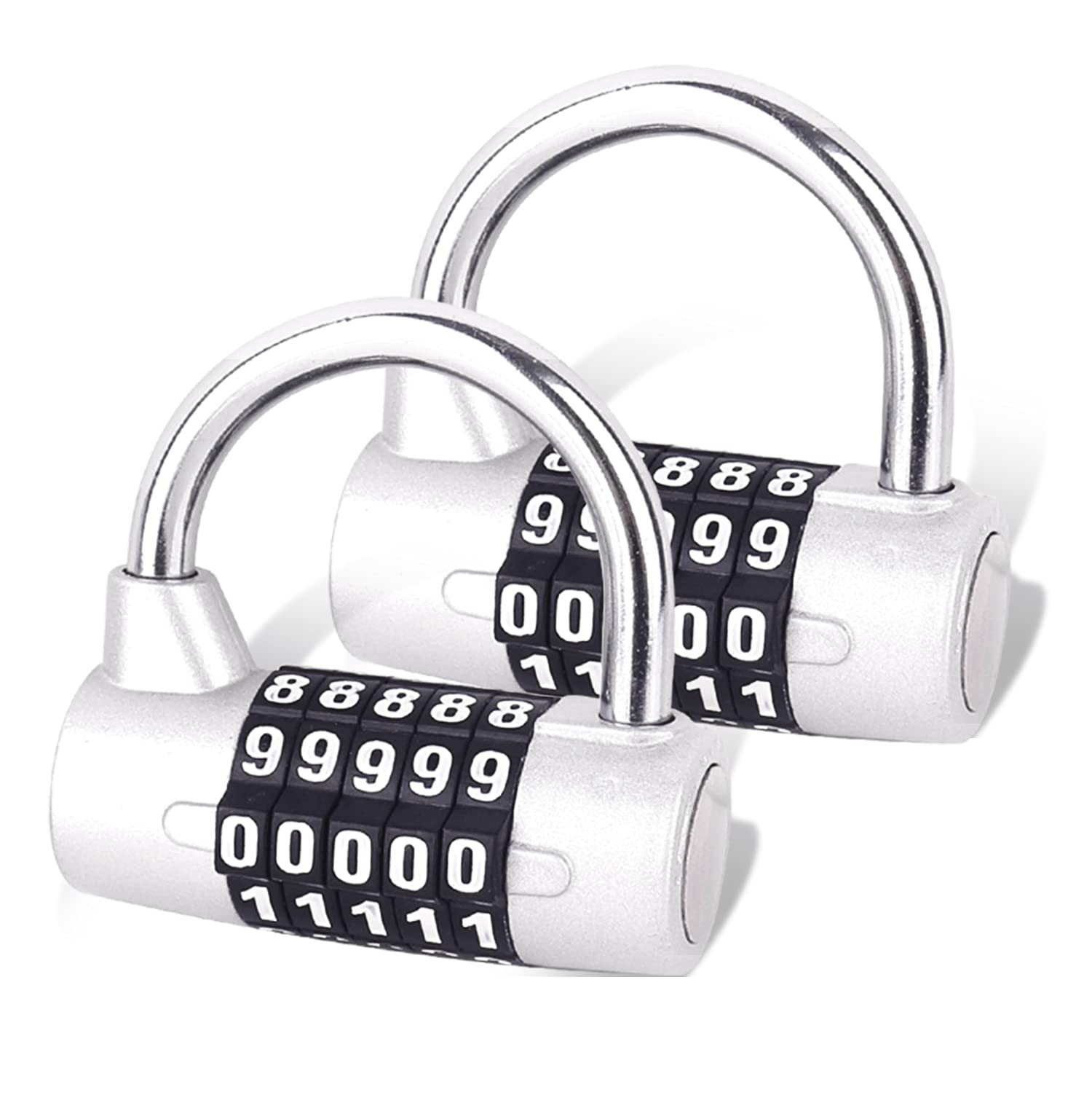 SISAV 5 Digit Combination Lock,Gym Padlock,Replaceable Combination Lock,Suitable for School Lockers,Tool Boxes,Fences,Silver(2 Pack)