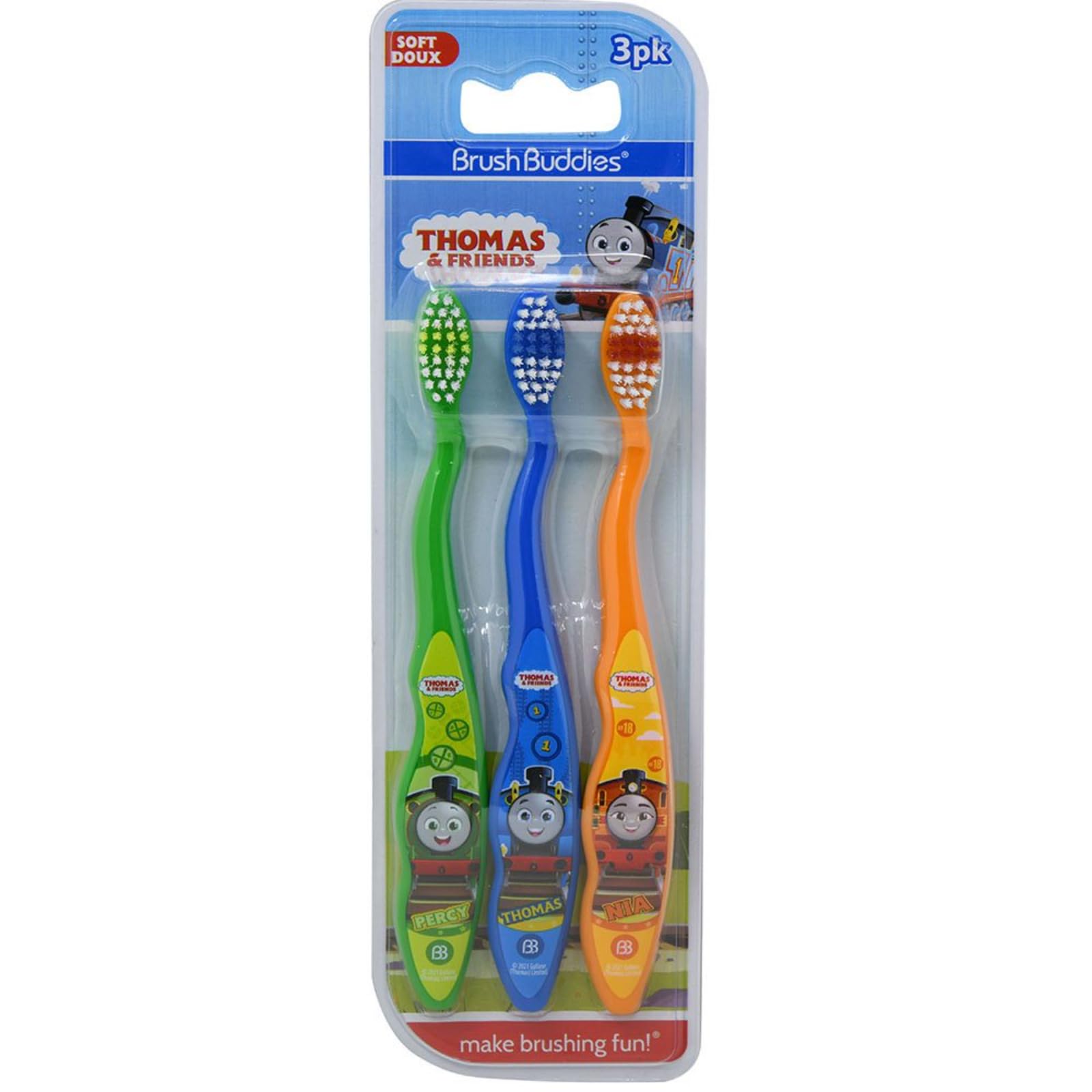 Brush Buddies Thomas & Friends Kids Toothbrush 3 Pack Soft Bristle Toddler Toothbrushes Small Head Easy Grip Handles Fun Train Designs Gentle Oral Care for Children Ages 2+