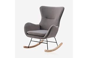 Tsuysi Velvet Rocking Chair Nursery, Upholstered Rocking Chairs with High Backrest and Armrests, Small Glider Chair for Nursery, Living Room, Bedroom (Grey)