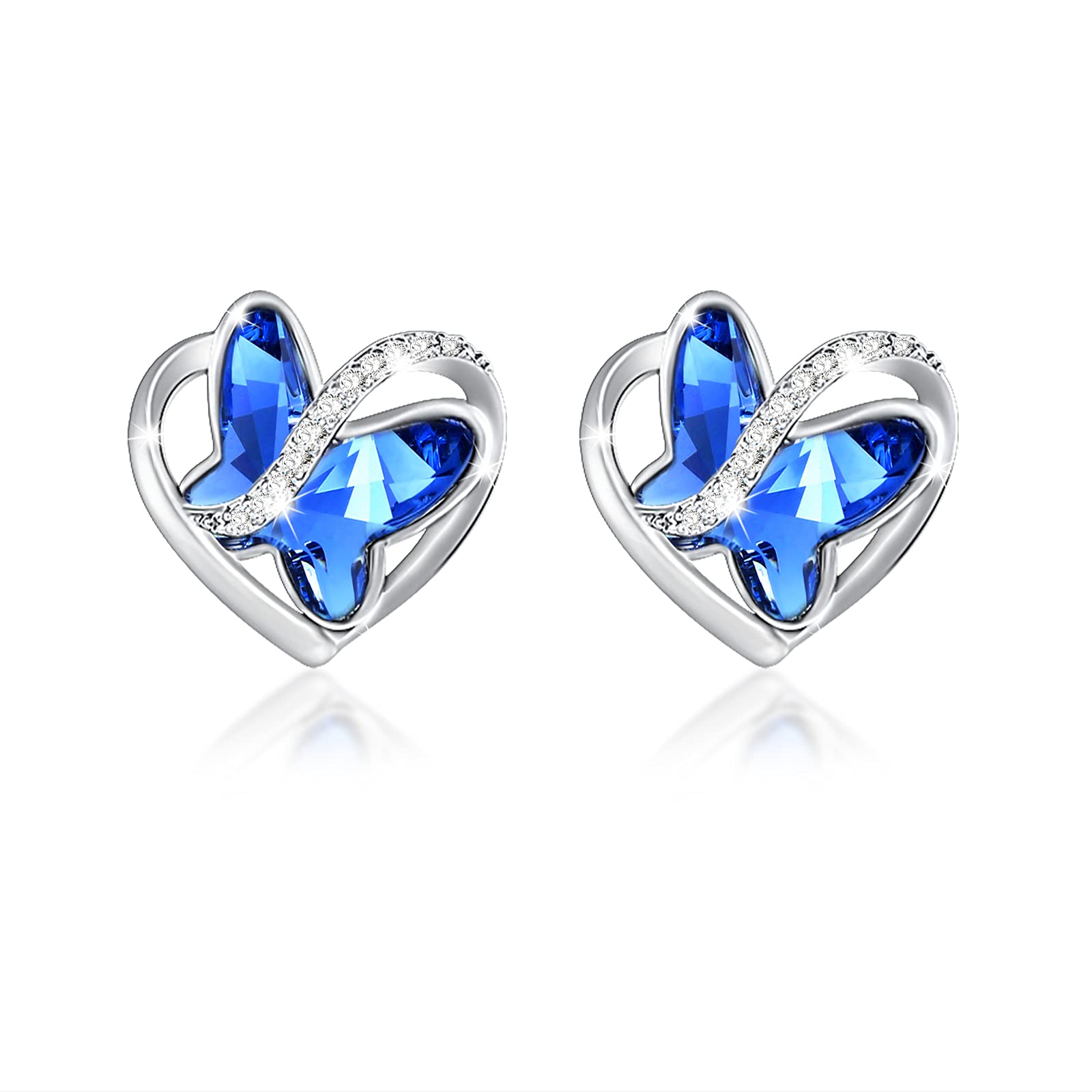 SNZM Love Heart Earrings for Women Butterfly Crystal Earrings , Mother's Day Gifts Birthday Jewelry Gifts for Mom Women Wife (2-Blue)