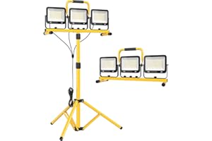 URBANVISTA 30000 Lumen LED Work Light with Stand, 3 Adjustable Head Portable Work Light with 324 Super-Powerful LED Lamp Beads and 16.4FT Cord, Waterproof Tripod Work Lights with 6500 Kelvin Color Temperature