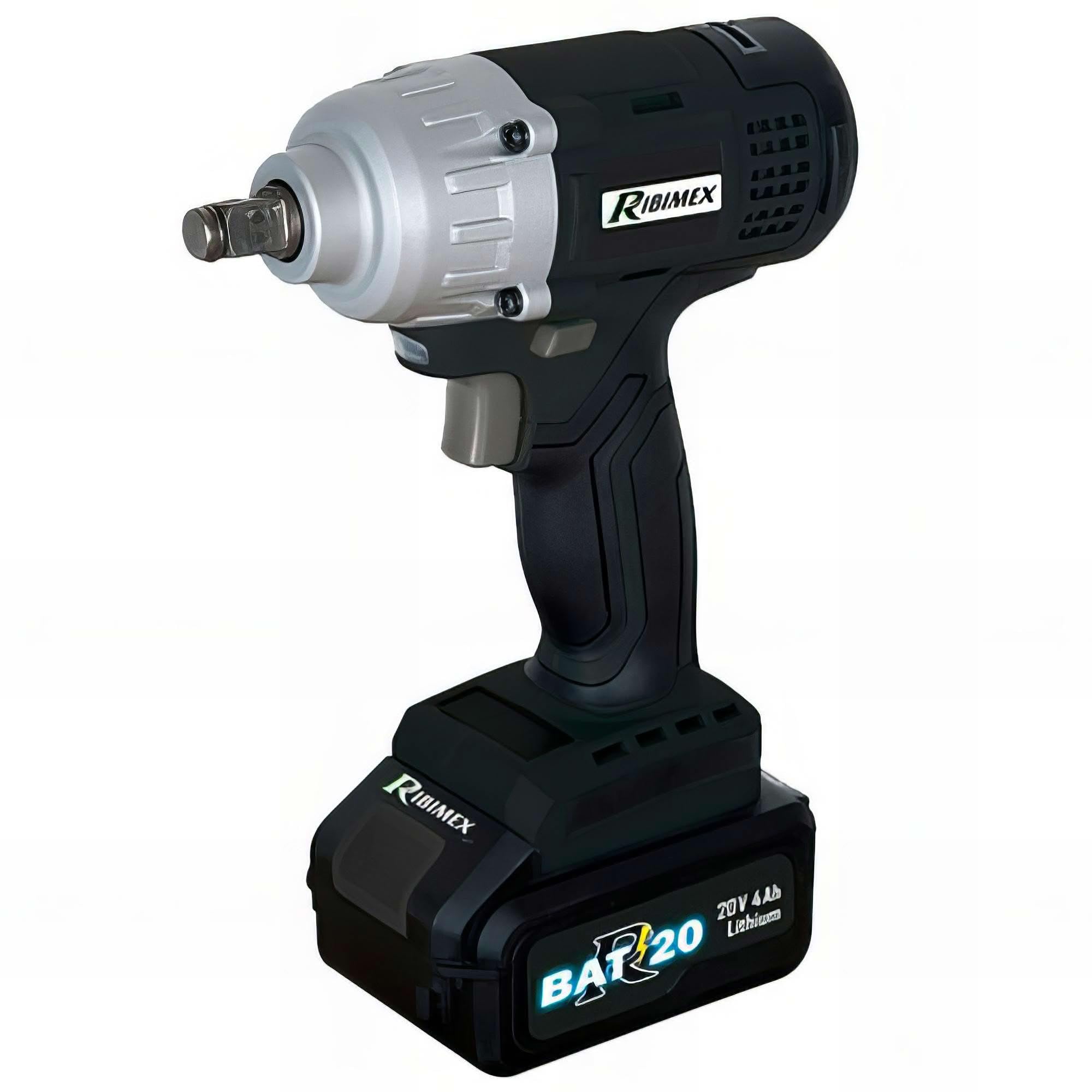 Ribimex PRBAT20/CC4 Cordless Impact Wrench 20V-4.0 Ah-RBAT20, Grey and Black