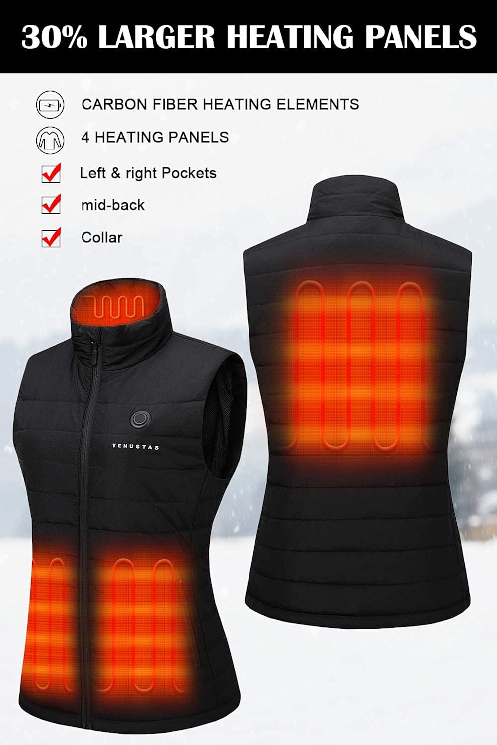 Venustas Women's Heated Vest with Battery Pack 7.4V, Heated clothes for women: Clothing