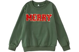 CM C&M WODRO Kids Girl Christmas Sweatshirt Merry Shirt Long Sleeve Chenille Patch Xmas Holiday Crewneck Pullover Top 7-12Y