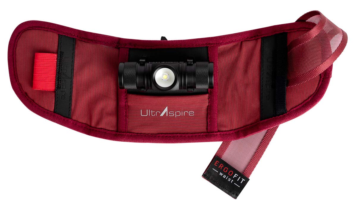 UltrAspire Lumen Ally Waist Belt - Increase your Hydration Waist Light or Belt Capability (Light NOT Included), ‎Burgundy/Cherry Tomato, Universal (28"- 40"), Waist Light